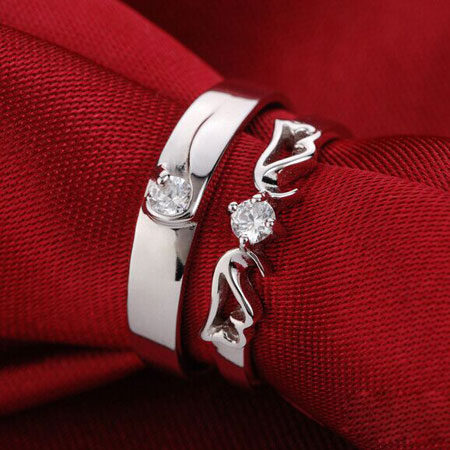 Anéis de promessa de asas de anjo de prata S925 ajustáveis para casais
